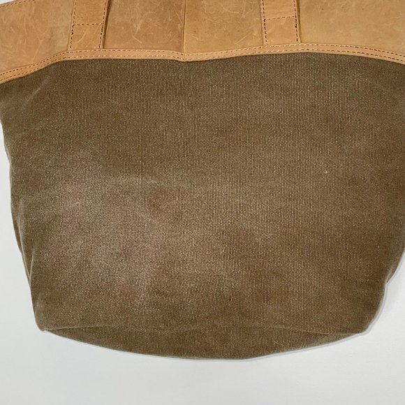 LL Bean Tote Handbag Canvas Leather Trim & Handles Large Purse Gorpcore,  Great - Picture 8 of 10